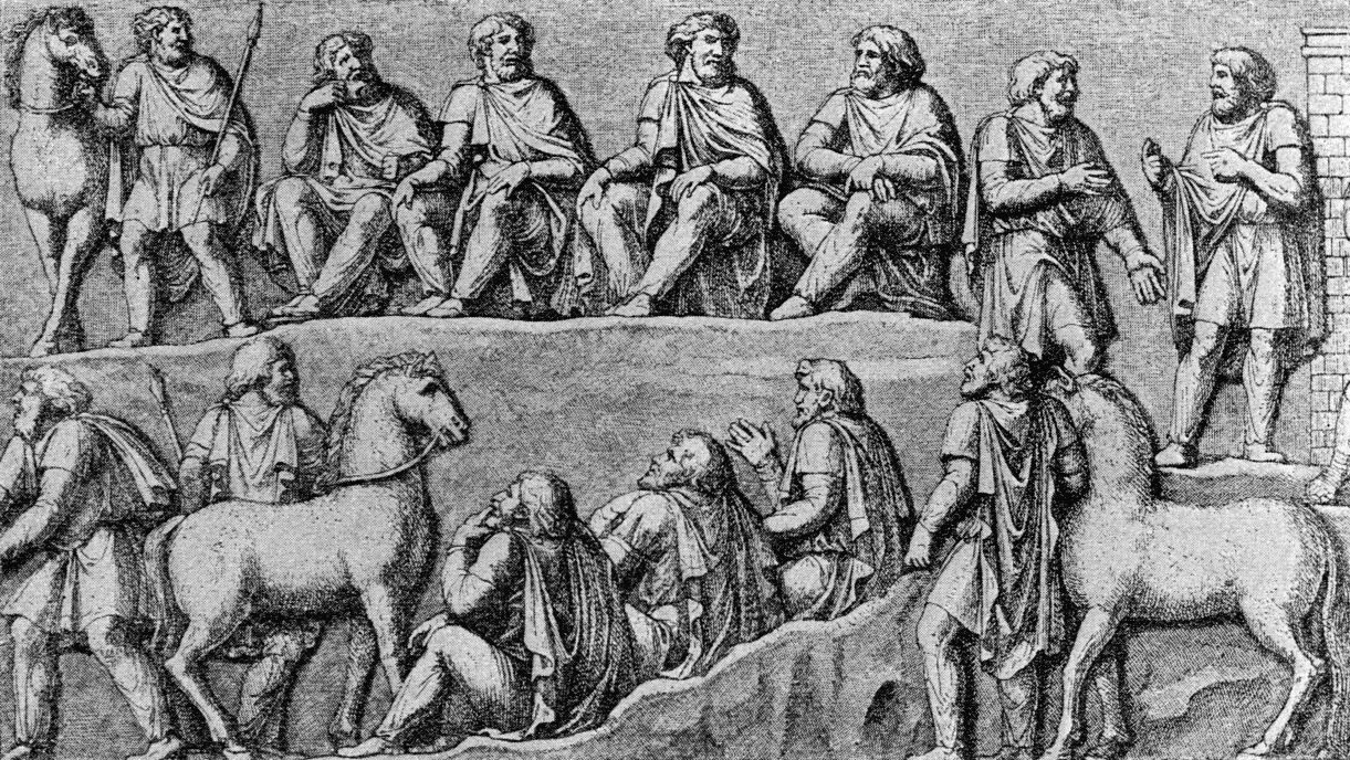 Germanische Ratsversammlung – Relief der Marc-Aurel-Säule zu Rom  • Public domain